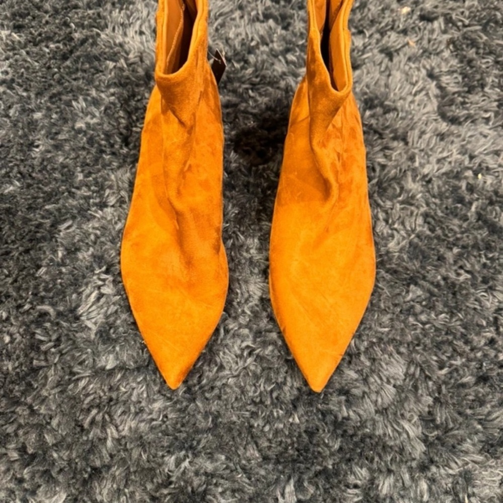 Tahari Orange Suede Pointed-Toe Ankle Booties
